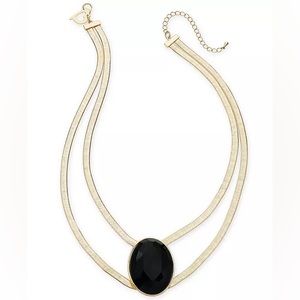 Thalia Sodi Gold-Tone Large Black Stone Double Strand Statement Necklace